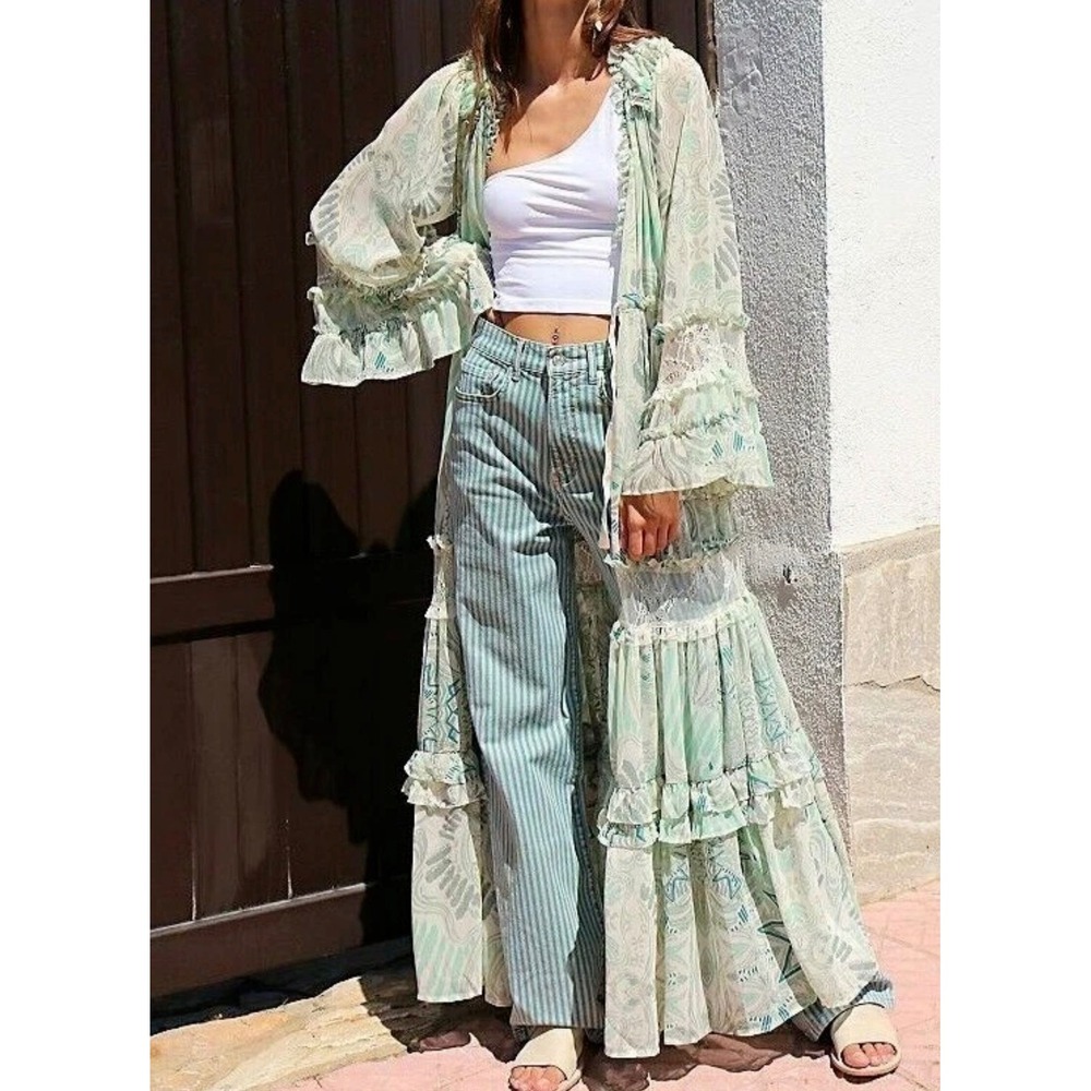 NWT Free People Bali Lover to Lover Maxi Dress Womens XS Lace Boho Tiered Ruffle